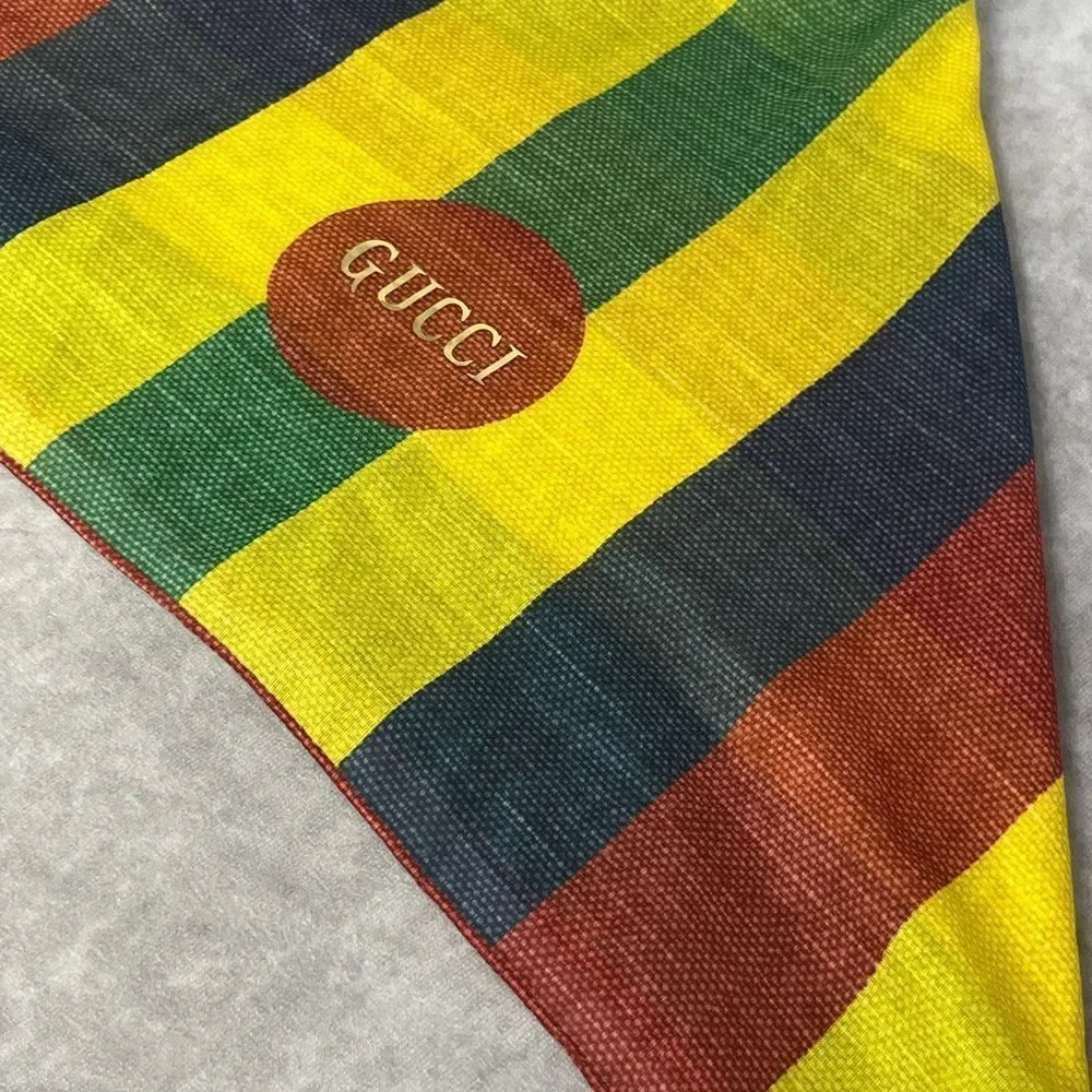 GUCCI New Multicolor Cotton Baiadera Square Scarf Stripe - Picture 5 of 8